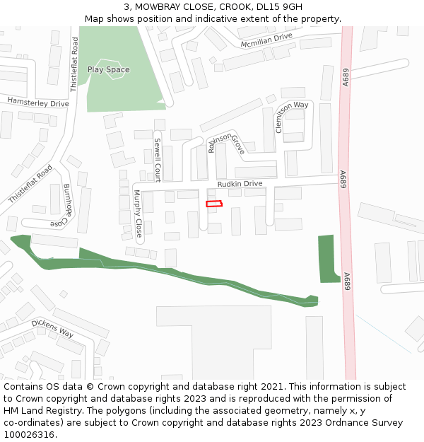 3, MOWBRAY CLOSE, CROOK, DL15 9GH: Location map and indicative extent of plot