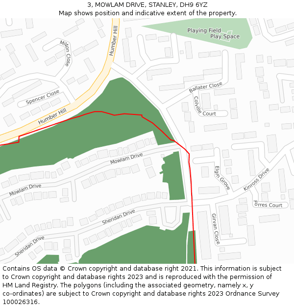 3, MOWLAM DRIVE, STANLEY, DH9 6YZ: Location map and indicative extent of plot
