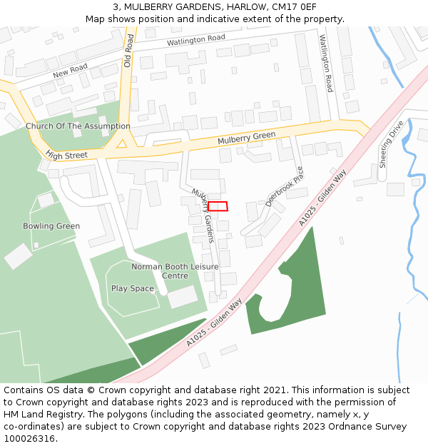 3, MULBERRY GARDENS, HARLOW, CM17 0EF: Location map and indicative extent of plot