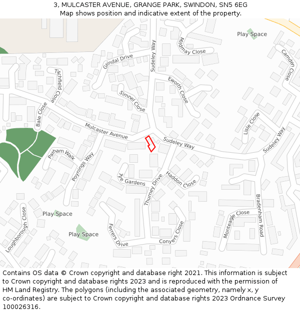 3, MULCASTER AVENUE, GRANGE PARK, SWINDON, SN5 6EG: Location map and indicative extent of plot