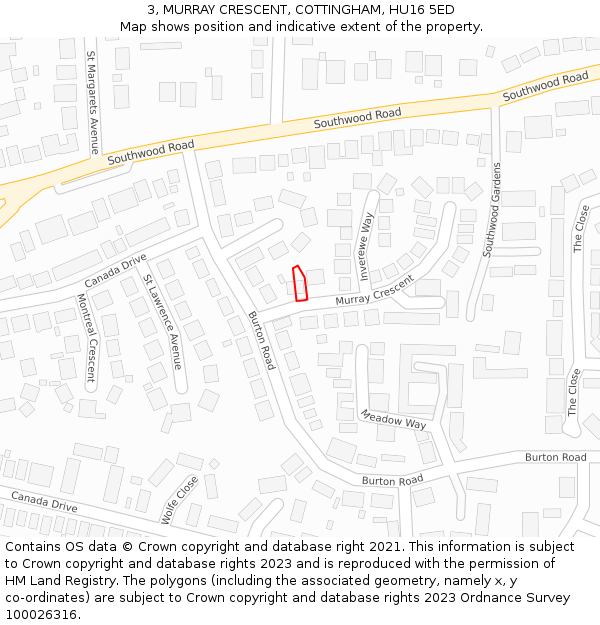 3, MURRAY CRESCENT, COTTINGHAM, HU16 5ED: Location map and indicative extent of plot