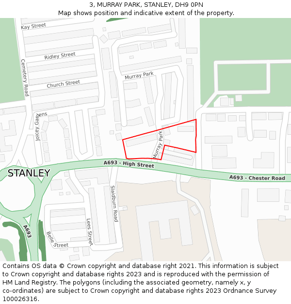 3, MURRAY PARK, STANLEY, DH9 0PN: Location map and indicative extent of plot