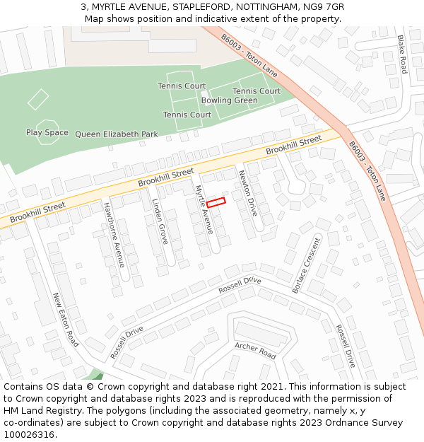 3, MYRTLE AVENUE, STAPLEFORD, NOTTINGHAM, NG9 7GR: Location map and indicative extent of plot