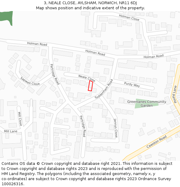 3, NEALE CLOSE, AYLSHAM, NORWICH, NR11 6DJ: Location map and indicative extent of plot