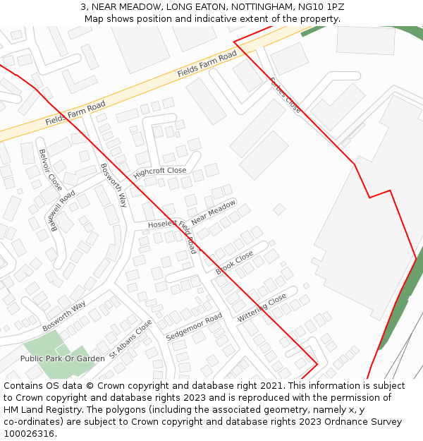 3, NEAR MEADOW, LONG EATON, NOTTINGHAM, NG10 1PZ: Location map and indicative extent of plot