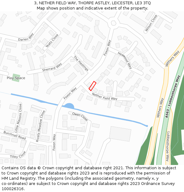 3, NETHER FIELD WAY, THORPE ASTLEY, LEICESTER, LE3 3TQ: Location map and indicative extent of plot