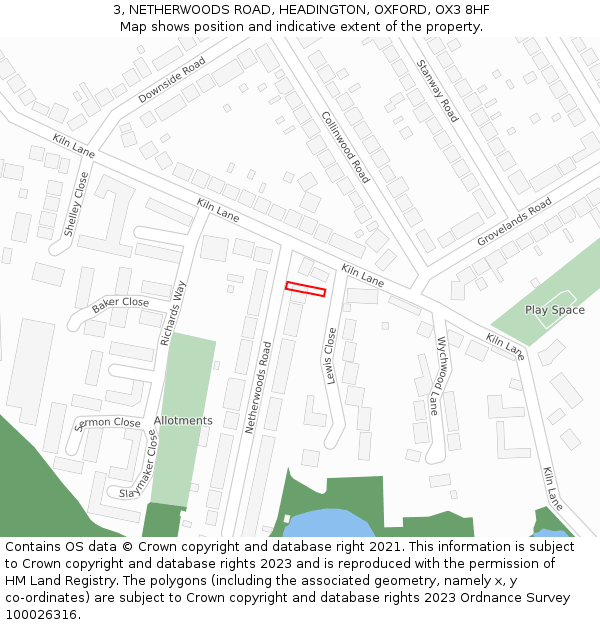 3, NETHERWOODS ROAD, HEADINGTON, OXFORD, OX3 8HF: Location map and indicative extent of plot