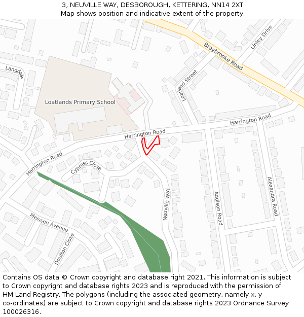 3, NEUVILLE WAY, DESBOROUGH, KETTERING, NN14 2XT: Location map and indicative extent of plot