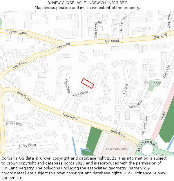 3, NEW CLOSE, ACLE, NORWICH, NR13 3BG: Location map and indicative extent of plot