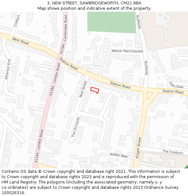 3, NEW STREET, SAWBRIDGEWORTH, CM21 9BA: Location map and indicative extent of plot