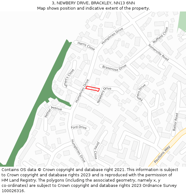 3, NEWBERY DRIVE, BRACKLEY, NN13 6NN: Location map and indicative extent of plot