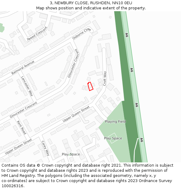 3, NEWBURY CLOSE, RUSHDEN, NN10 0EU: Location map and indicative extent of plot