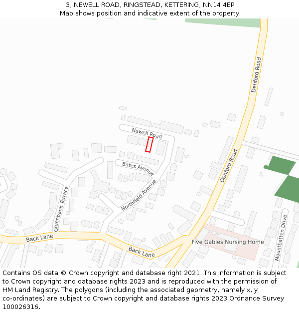 3, NEWELL ROAD, RINGSTEAD, KETTERING, NN14 4EP: Location map and indicative extent of plot