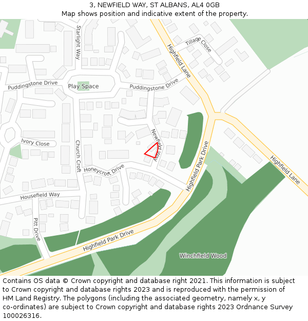 3, NEWFIELD WAY, ST ALBANS, AL4 0GB: Location map and indicative extent of plot