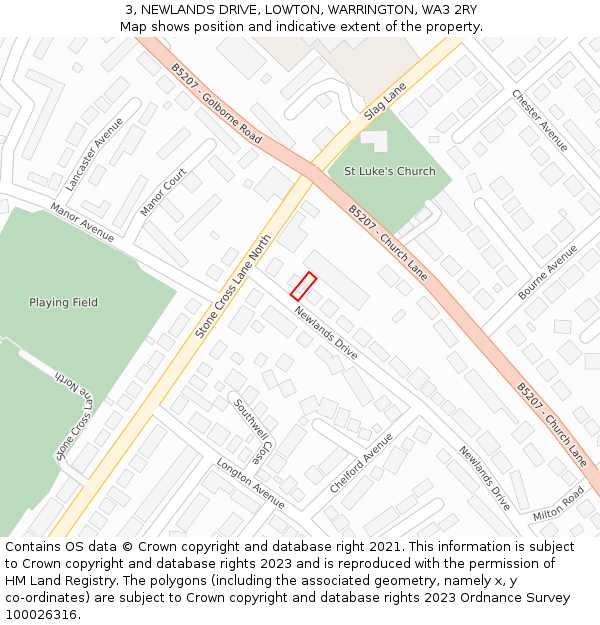 3, NEWLANDS DRIVE, LOWTON, WARRINGTON, WA3 2RY: Location map and indicative extent of plot