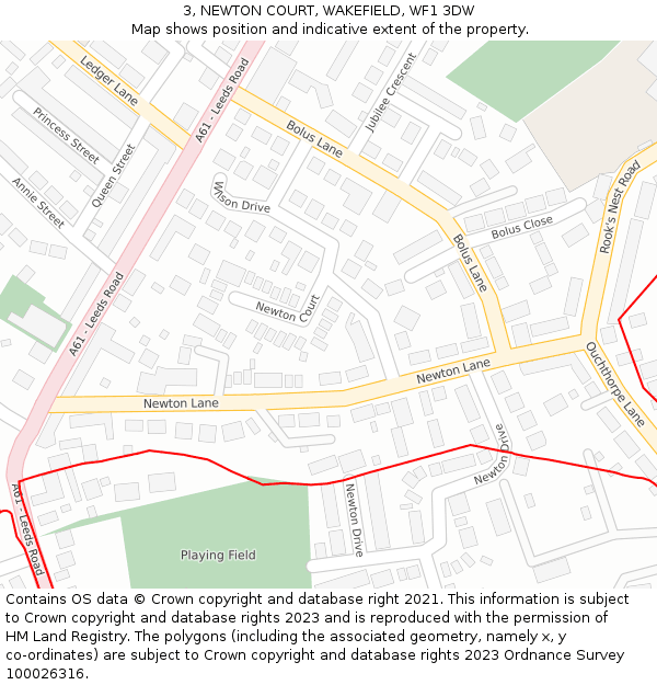 3, NEWTON COURT, WAKEFIELD, WF1 3DW: Location map and indicative extent of plot