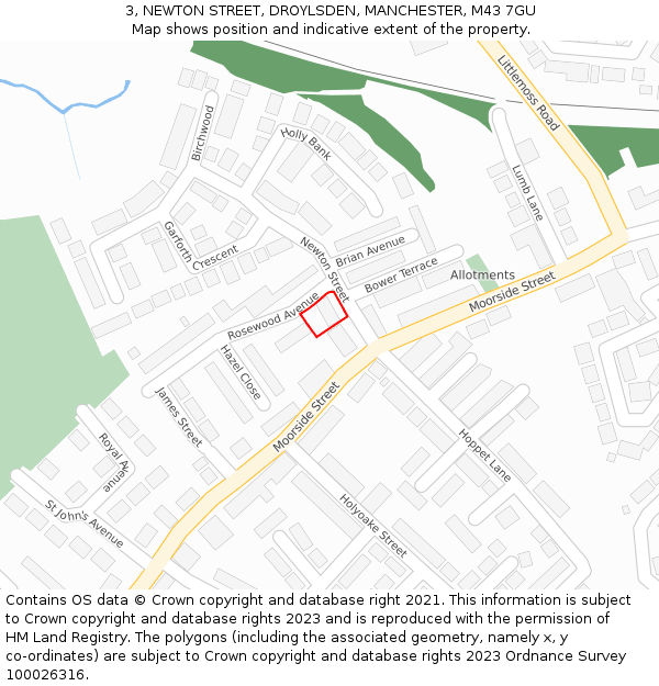 3, NEWTON STREET, DROYLSDEN, MANCHESTER, M43 7GU: Location map and indicative extent of plot