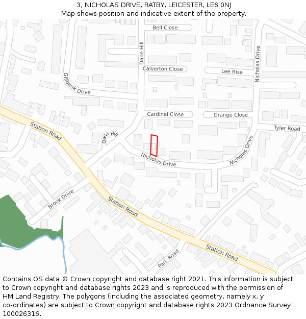 3, NICHOLAS DRIVE, RATBY, LEICESTER, LE6 0NJ: Location map and indicative extent of plot