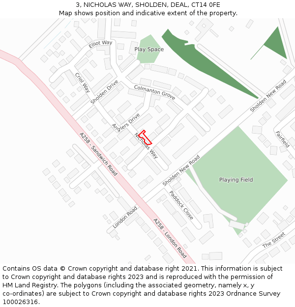 3, NICHOLAS WAY, SHOLDEN, DEAL, CT14 0FE: Location map and indicative extent of plot