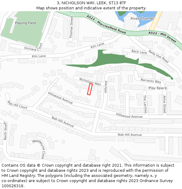 3, NICHOLSON WAY, LEEK, ST13 8TF: Location map and indicative extent of plot