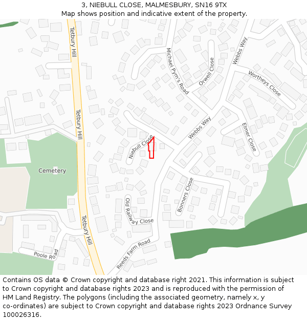 3, NIEBULL CLOSE, MALMESBURY, SN16 9TX: Location map and indicative extent of plot