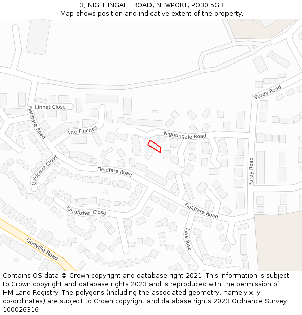 3, NIGHTINGALE ROAD, NEWPORT, PO30 5GB: Location map and indicative extent of plot