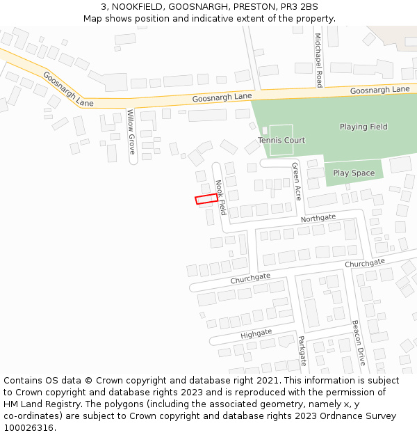 3, NOOKFIELD, GOOSNARGH, PRESTON, PR3 2BS: Location map and indicative extent of plot