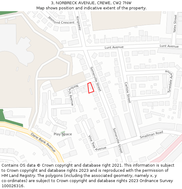 3, NORBRECK AVENUE, CREWE, CW2 7NW: Location map and indicative extent of plot