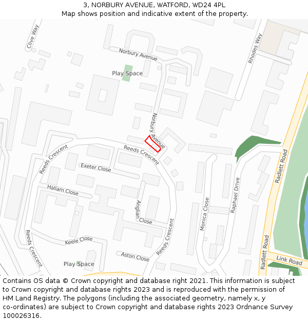 3, NORBURY AVENUE, WATFORD, WD24 4PL: Location map and indicative extent of plot