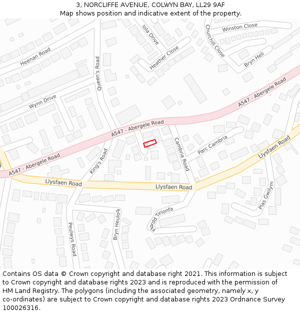 3, NORCLIFFE AVENUE, COLWYN BAY, LL29 9AF: Location map and indicative extent of plot