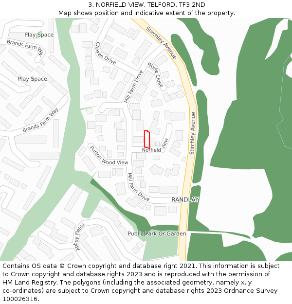 3, NORFIELD VIEW, TELFORD, TF3 2ND: Location map and indicative extent of plot