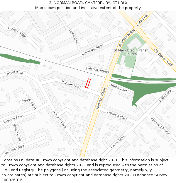 3, NORMAN ROAD, CANTERBURY, CT1 3LX: Location map and indicative extent of plot
