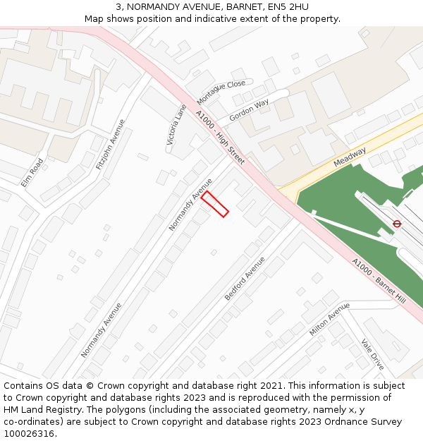 3, NORMANDY AVENUE, BARNET, EN5 2HU: Location map and indicative extent of plot