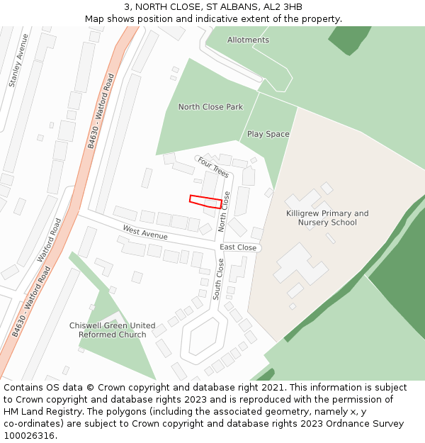 3, NORTH CLOSE, ST ALBANS, AL2 3HB: Location map and indicative extent of plot