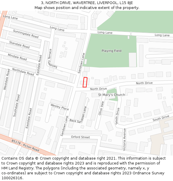 3, NORTH DRIVE, WAVERTREE, LIVERPOOL, L15 8JE: Location map and indicative extent of plot