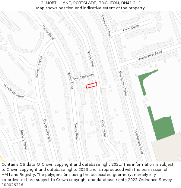 3, NORTH LANE, PORTSLADE, BRIGHTON, BN41 2HF: Location map and indicative extent of plot