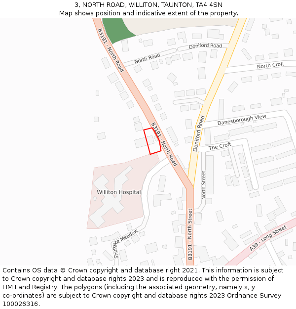 3, NORTH ROAD, WILLITON, TAUNTON, TA4 4SN: Location map and indicative extent of plot