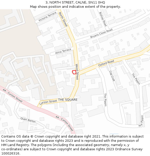 3, NORTH STREET, CALNE, SN11 0HQ: Location map and indicative extent of plot