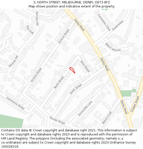 3, NORTH STREET, MELBOURNE, DERBY, DE73 8FZ: Location map and indicative extent of plot