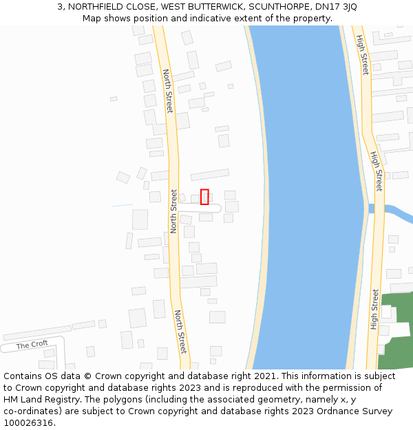 3, NORTHFIELD CLOSE, WEST BUTTERWICK, SCUNTHORPE, DN17 3JQ: Location map and indicative extent of plot