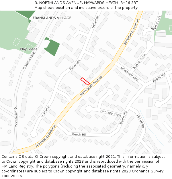 3, NORTHLANDS AVENUE, HAYWARDS HEATH, RH16 3RT: Location map and indicative extent of plot