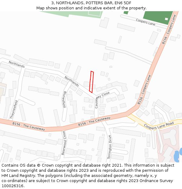 3, NORTHLANDS, POTTERS BAR, EN6 5DF: Location map and indicative extent of plot