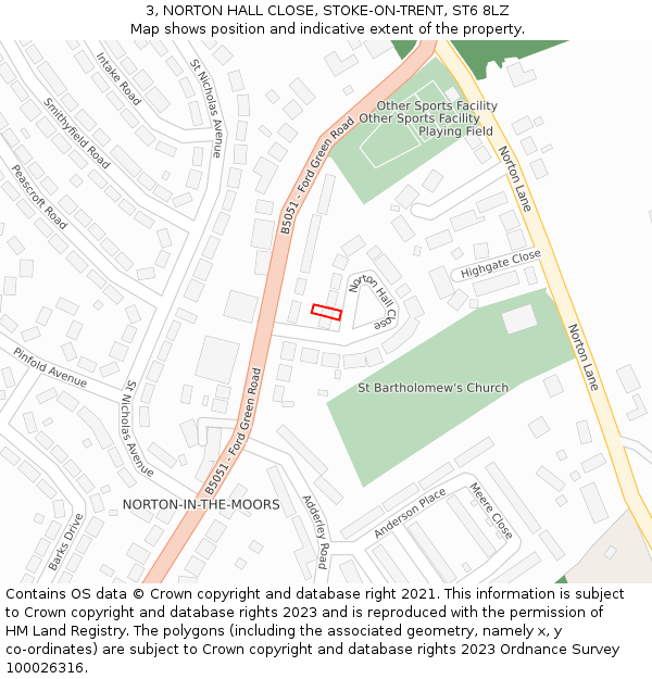 3, NORTON HALL CLOSE, STOKE-ON-TRENT, ST6 8LZ: Location map and indicative extent of plot