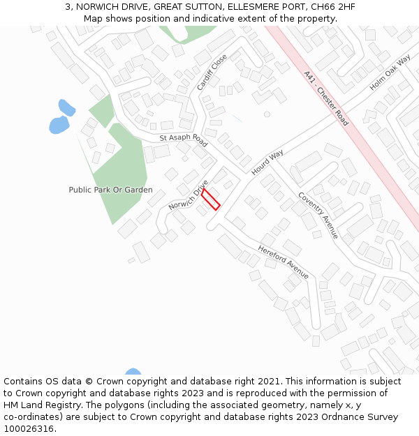 3, NORWICH DRIVE, GREAT SUTTON, ELLESMERE PORT, CH66 2HF: Location map and indicative extent of plot