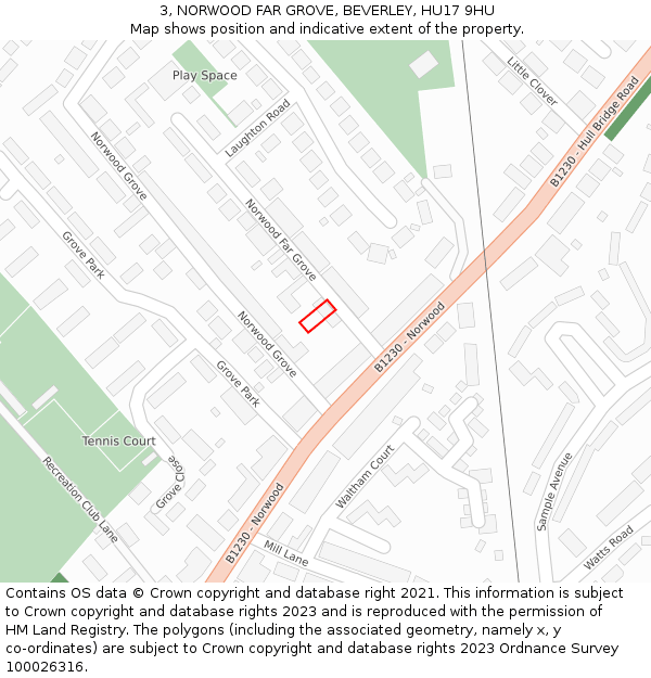 3, NORWOOD FAR GROVE, BEVERLEY, HU17 9HU: Location map and indicative extent of plot