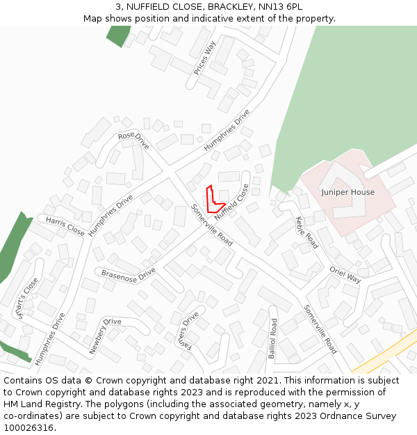 3, NUFFIELD CLOSE, BRACKLEY, NN13 6PL: Location map and indicative extent of plot