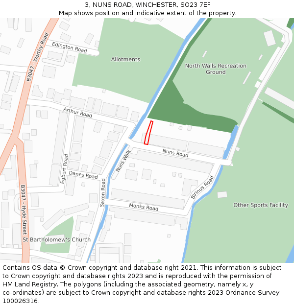 3, NUNS ROAD, WINCHESTER, SO23 7EF: Location map and indicative extent of plot