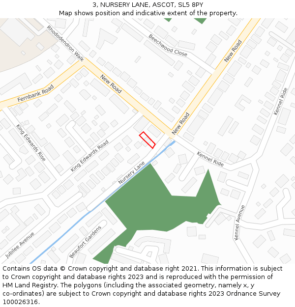 3, NURSERY LANE, ASCOT, SL5 8PY: Location map and indicative extent of plot