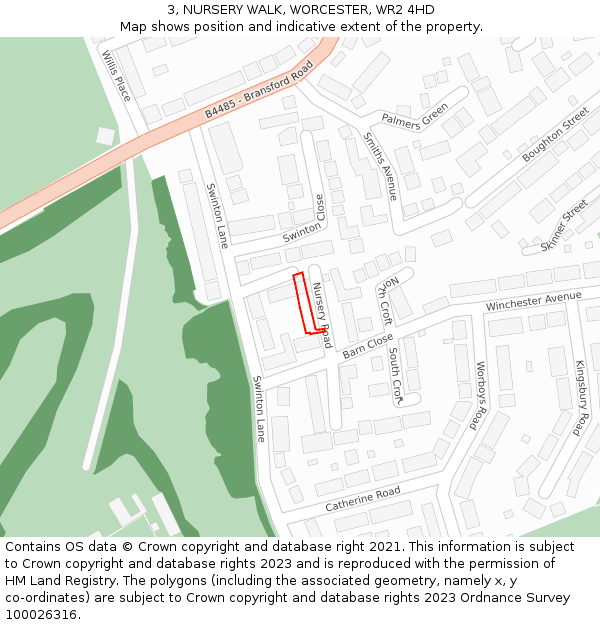 3, NURSERY WALK, WORCESTER, WR2 4HD: Location map and indicative extent of plot