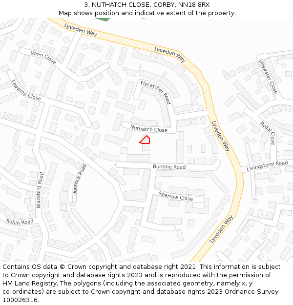3, NUTHATCH CLOSE, CORBY, NN18 8RX: Location map and indicative extent of plot